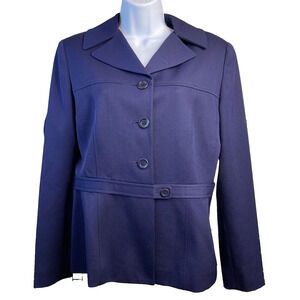 Tahari Classics Wool Blazer Jacket Sz 8 Navy Blue Lined Belted Tailored